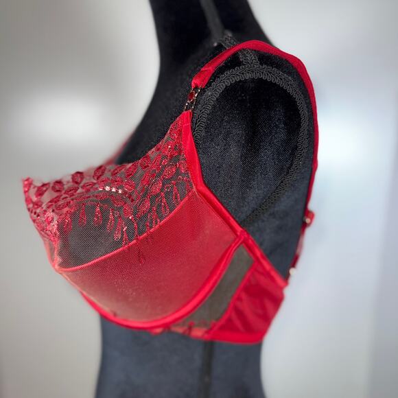 Honey Birdette 36H Red Embroidered Mesh Balcony Bra Cage Detail Missing Chain - Picture 5 of 16